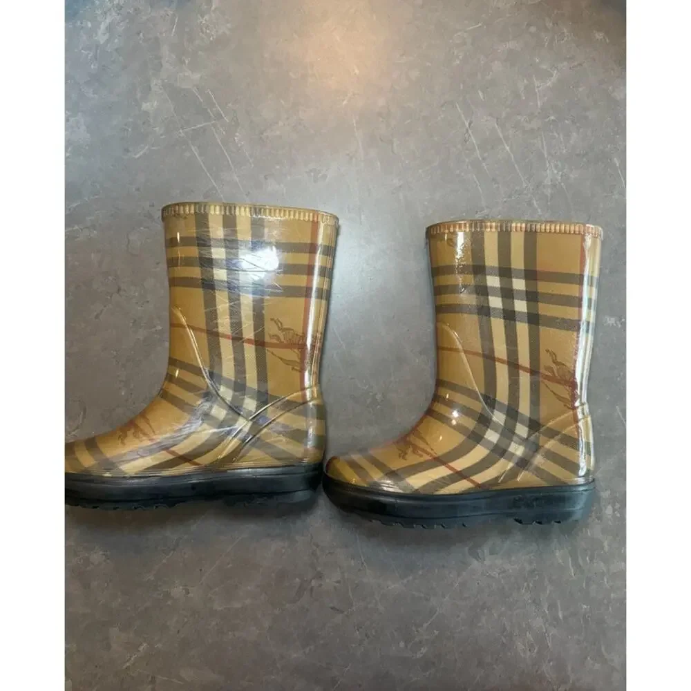 Burberry Children's Classic Nova Check Rubber Rain Boots - Kid's Size US 9/10